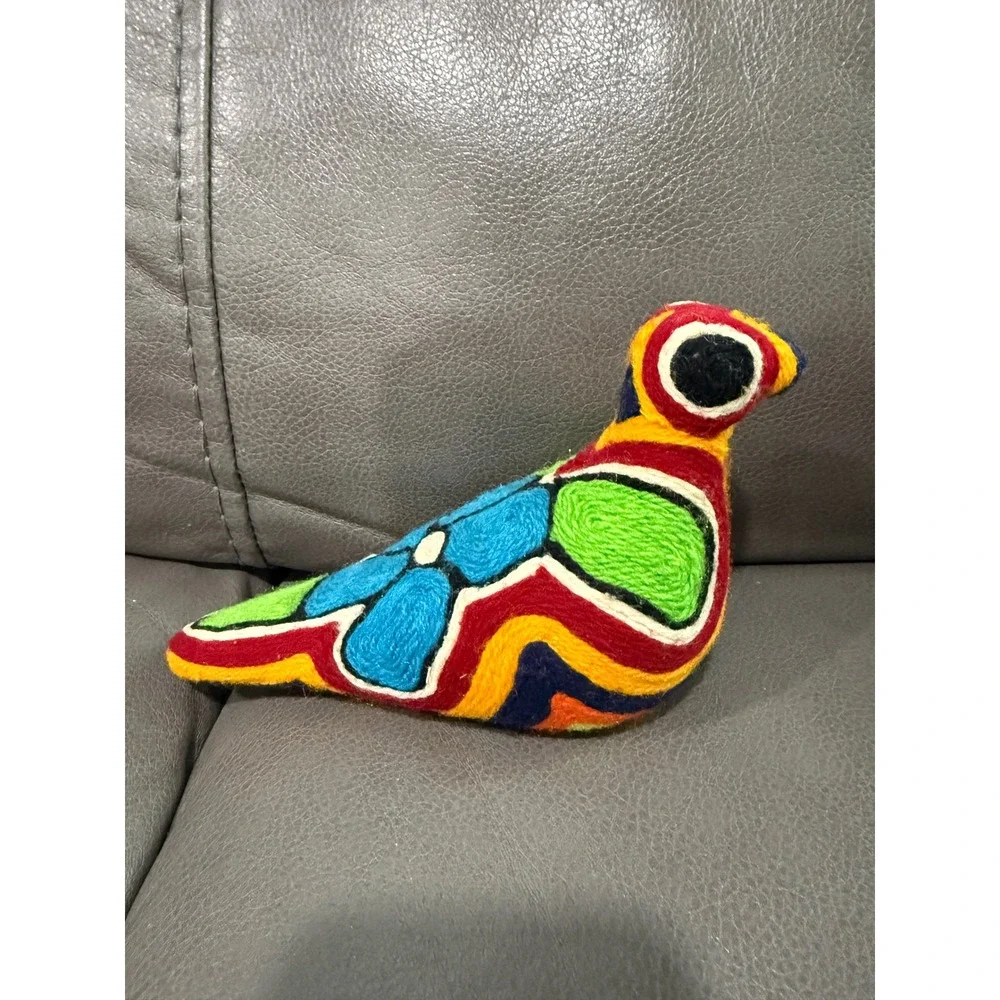 Mexican Folk Art Yarn Bird Figurine Multicolor Psychedelic Handcrafted 8 Inch